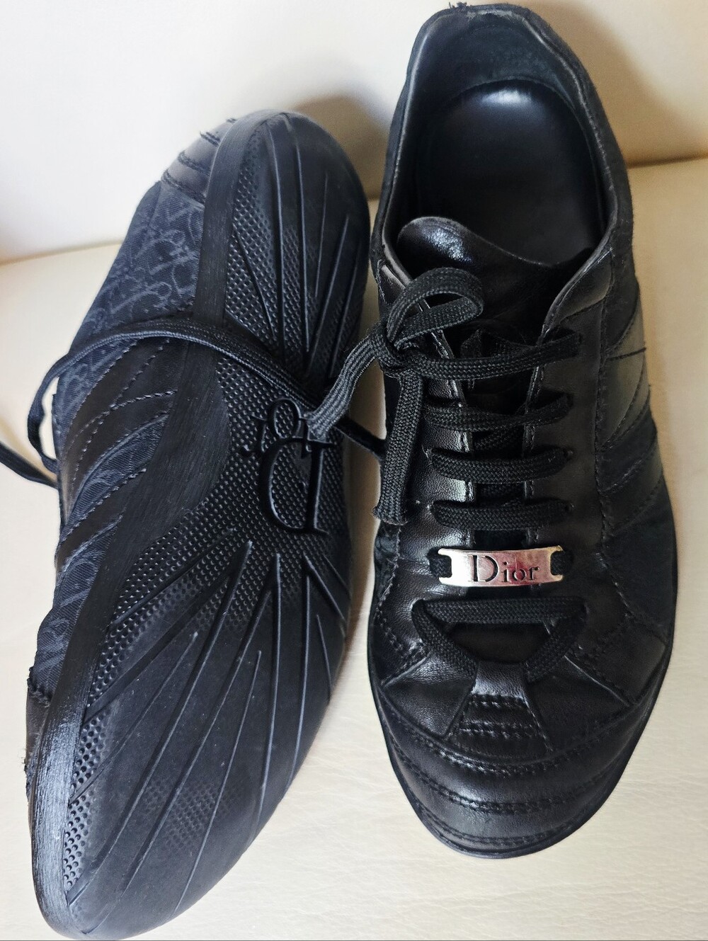 Dior Black Leather Sneakers with Silver Logo Plaques - Picture 3 of 7